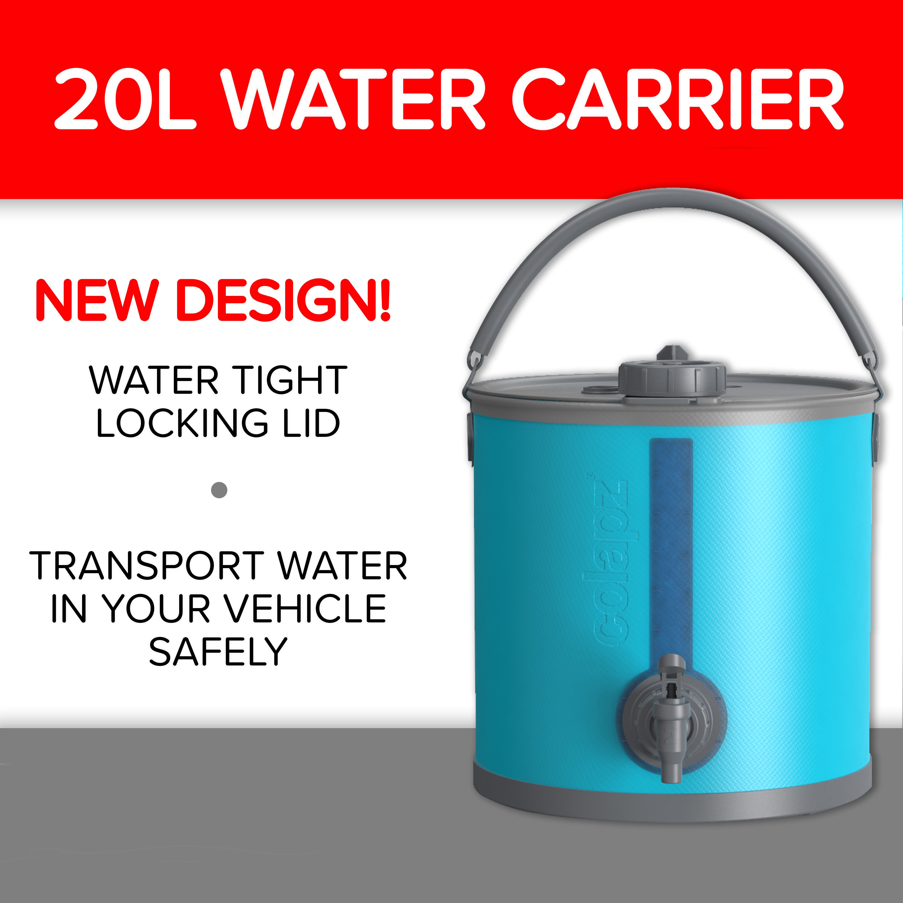 Collapsible 2-in-1 Water Carrier & Bucket with Lockable Lid, Handle and Tap - 20 Litres Capacity