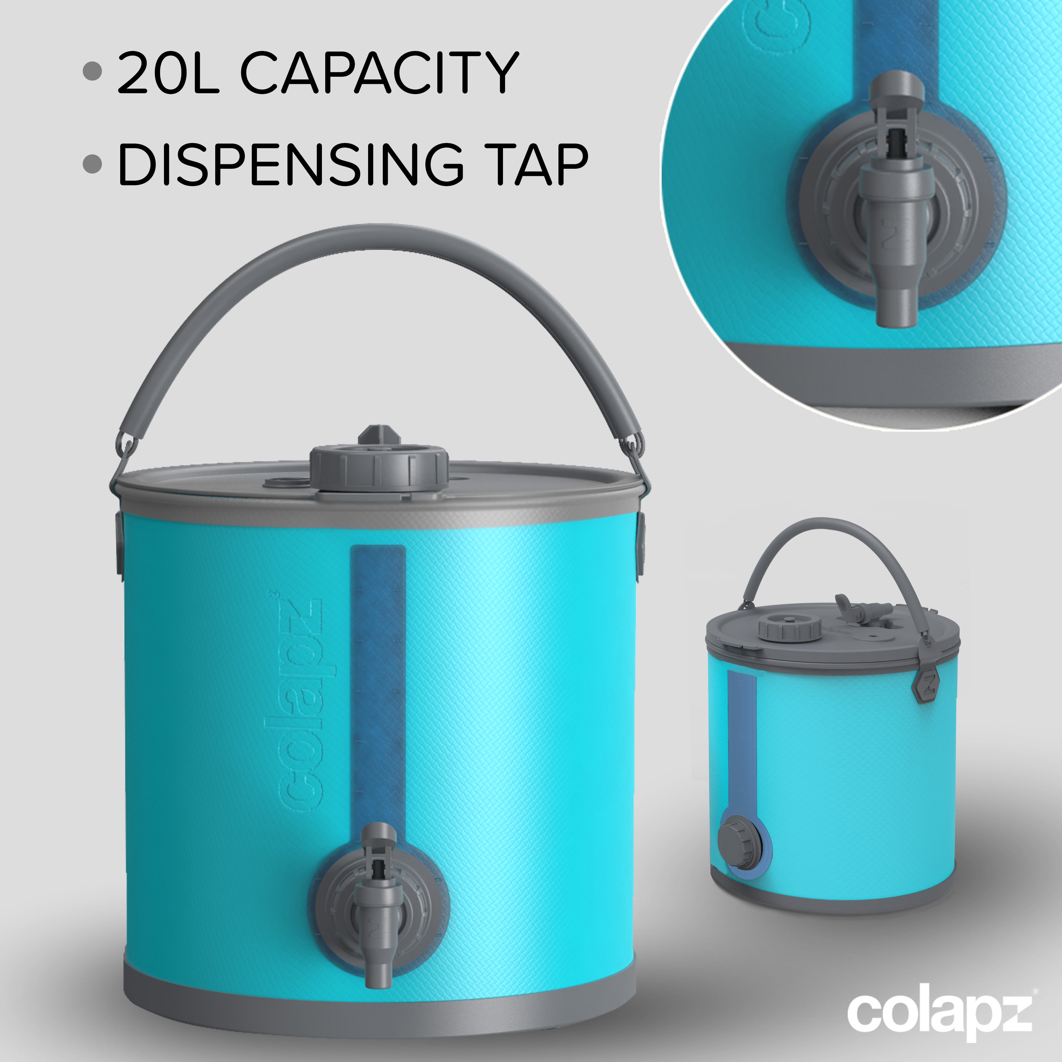Collapsible 2-in-1 Water Carrier & Bucket with Lockable Lid, Handle and Tap - 20 Litres Capacity