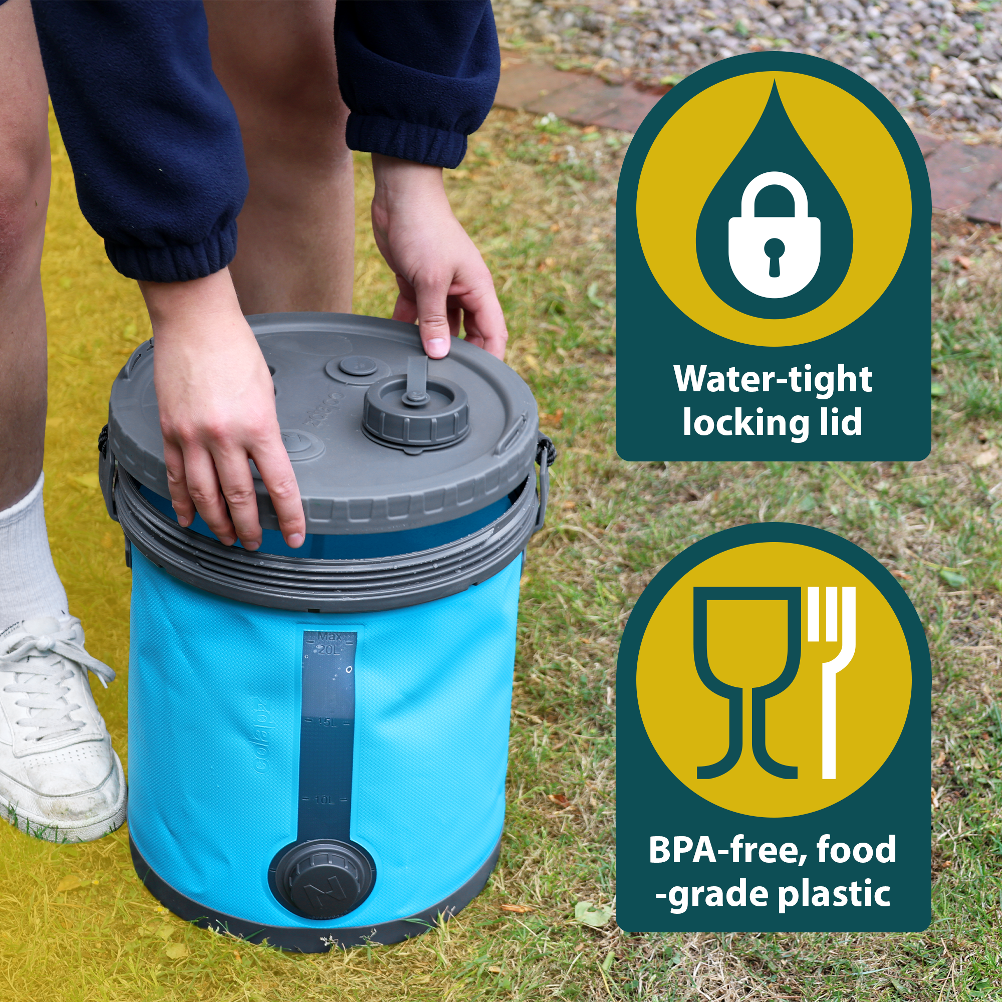 20L Collapsible 2-in-1 Water Carrier & Bucket with Lockable Lid